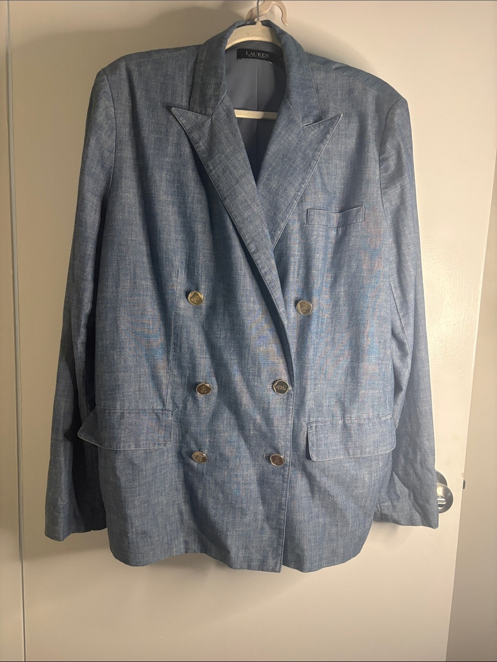 Ralph Lauren Light Blue Double-Breasted Blazer with Gold Buttons